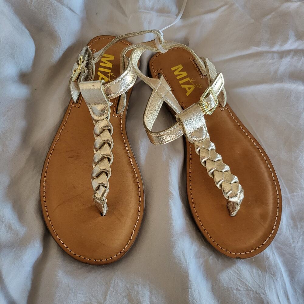 NEW  Mia Annae Braided Thong straped flip flop Girl's Sandals Gold size 13